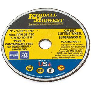 3" x 1/16" x 1/4" Type 1 Kim-Kut™ Super-Maxx 2™ Cut-Off Wheel